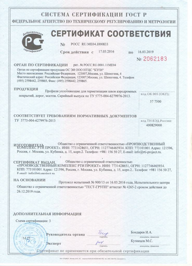 Сертификат соответствия Сертификат соответствия